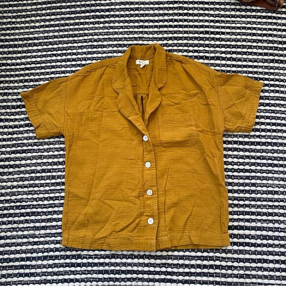 🌿Madewell Womens Button Brown Mustard Cotton Two Piece Shorts Outfit S - Picture 2 of 12